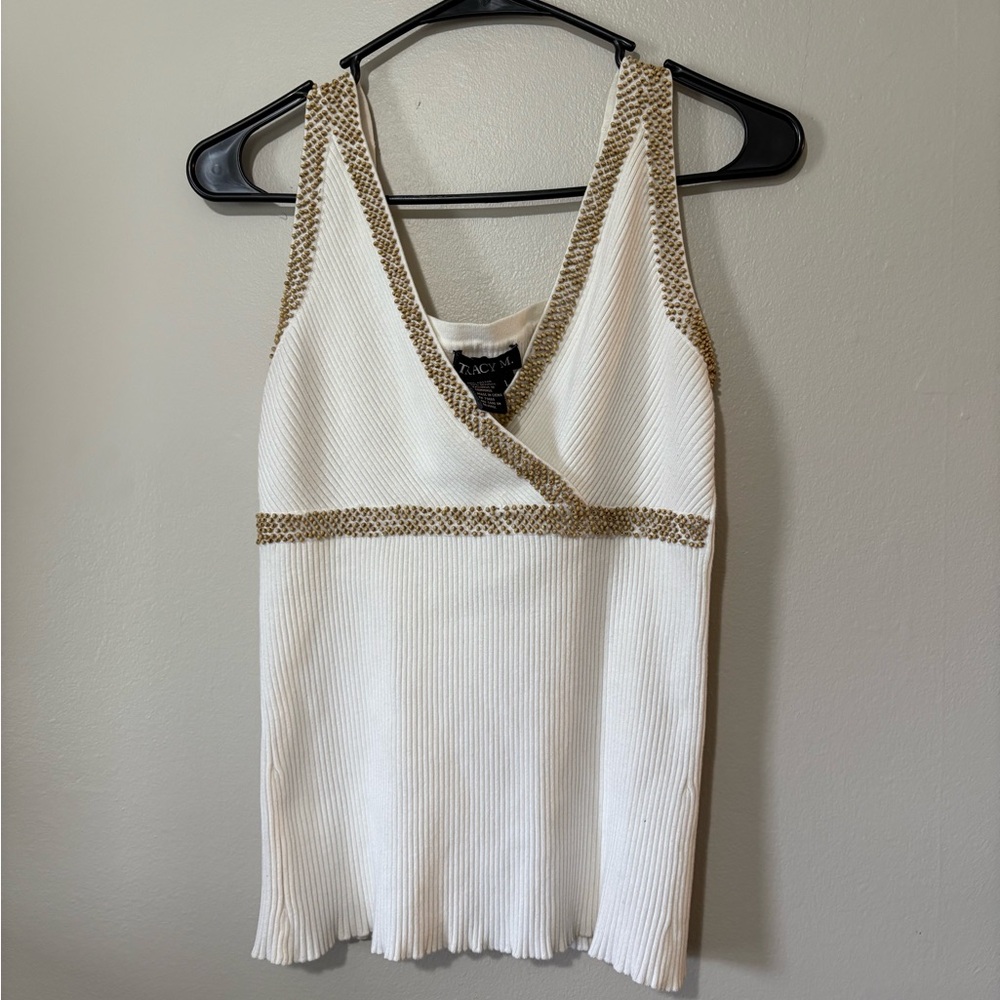 y2k Tracy M White and Gold Camisole Top